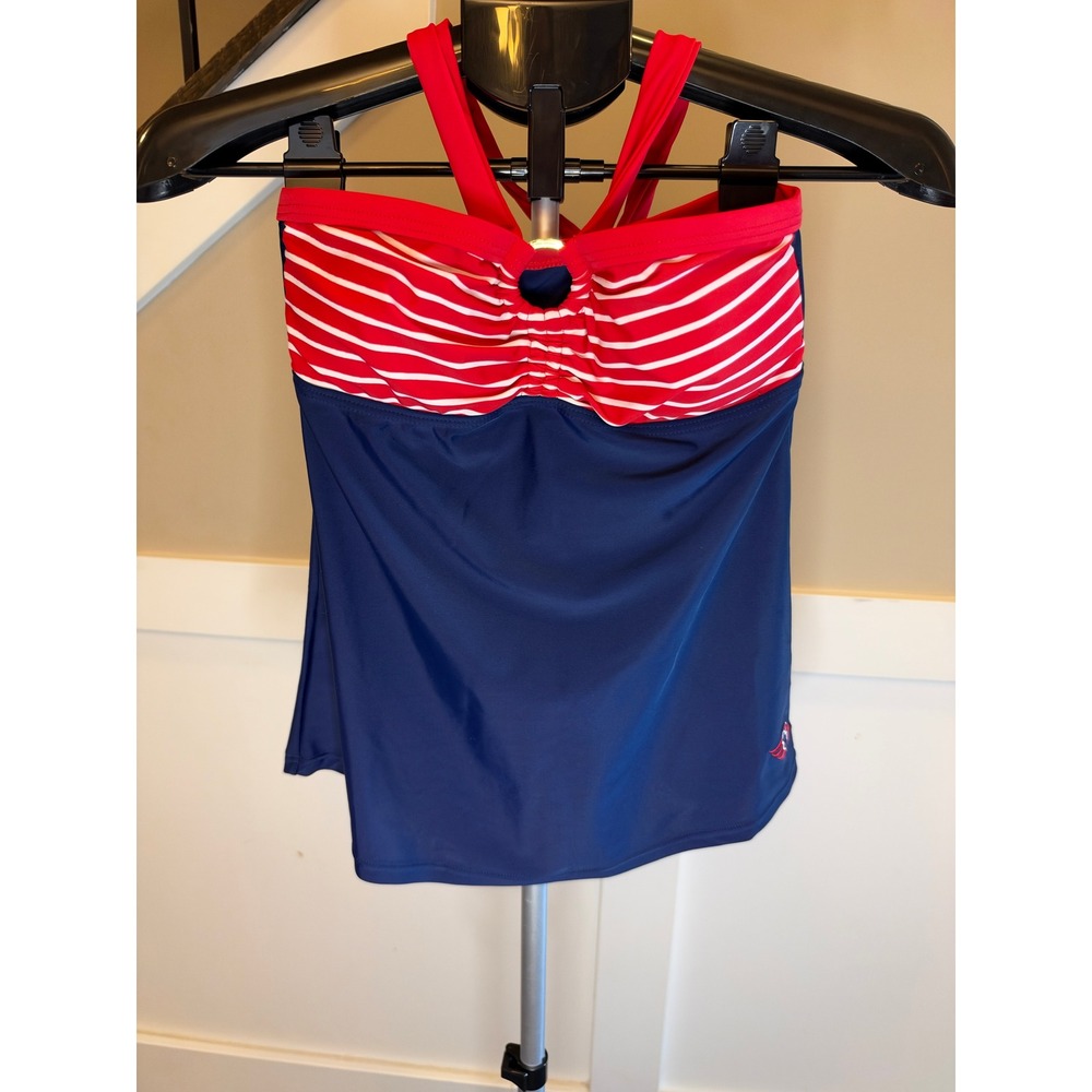 Disney Cruise Line Tankini Swim Top Red White Striped Navy Blue Halter Small NWT